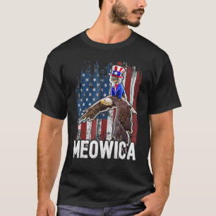 Meowica Kat Rijdt Adelaar Amerikaanse Vlag 4 Juli T-shirt