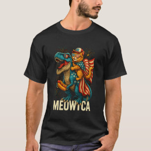 Meowica Kat T-rex Dinosaur 4 juli Amerikaanse Vlag T-shirt