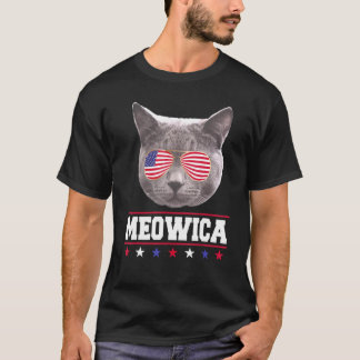 Meowica Patriottische 4 juli kat kat in zonnebril T-shirt