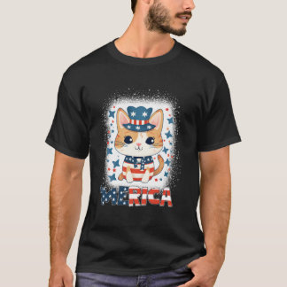 Meowica Patriottische Kat 4 juli Vuurwerk Merica T-shirt