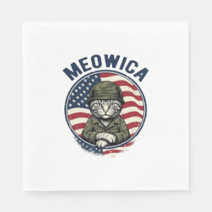 Meowica Patriottische Kat Vintage Gravure Shirt De Servet