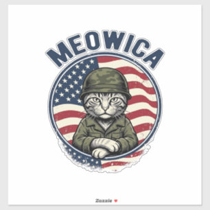 Meowica Patriottische Kat Vintage Gravure Shirt De Sticker