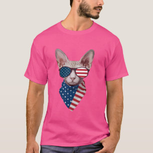Meowica Sphynx Cat USA vlag grappig 4 juli T-shirt