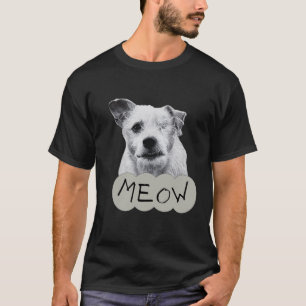 Meowing black and white one eyed dog t-shirt