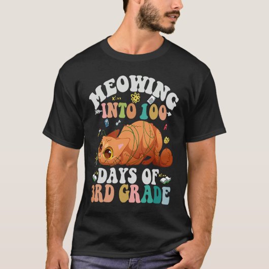 Meowing Into 100th Days Of 3RD Grade Funny Nerd Ca T-shirt (Voorkant)