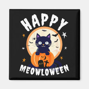 Meowloween Zwarte Kat Pompoenen Fijne Halloween Magneet