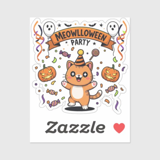 Meowloweenfeest - Dansende kat Halloween Sticker (Vel)