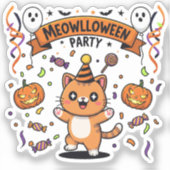 Meowloweenfeest - Dansende kat Halloween Sticker (Voorkant)