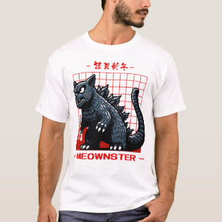 Meownster Cat Pun Monster Beast Japans Grappig T-shirt