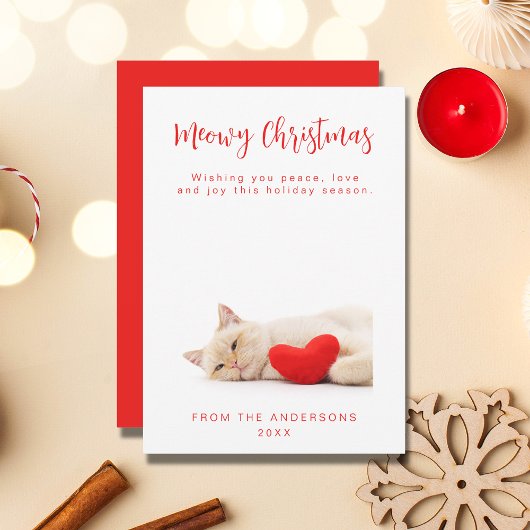Meowny Christmas Blanc Funny Chat Photo Carte de v