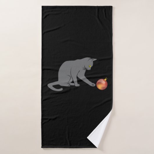 Meowny Christmas Funny Grey Chat (Serviette de bain)
