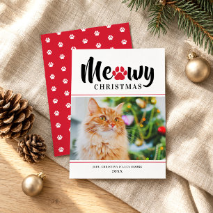 Meowny Christmas moderne rouge chat photo carte de