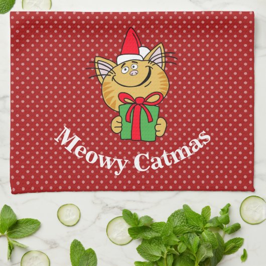 Meowo Catmas Noël Chat Serviette de cuisine (Plié)