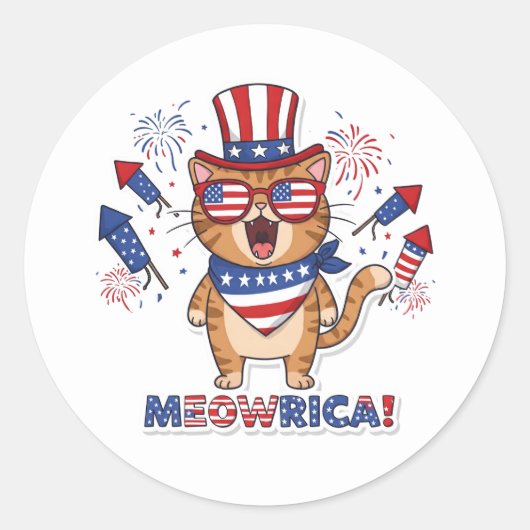 Meowrica! Patriotic Cat Sticker (Voorkant)