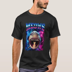 Meows Kat Haaien Mond 80s Bootleg Haaien Grappige T-shirt