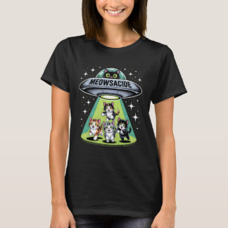Meowsacide Grappige UFO Kat Alien Ontvoering Humor T-shirt