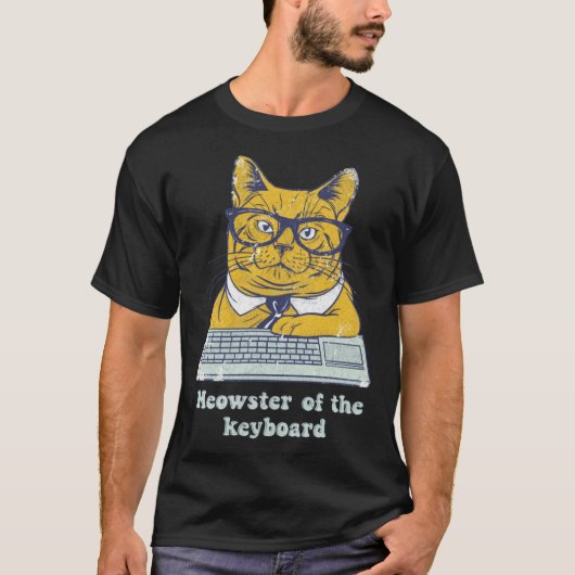 Meowster Keyboard Cat Working Pun Programmer Code T-shirt (Voorkant)