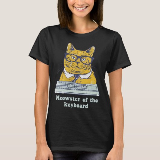 Meowster Keyboard Cat Working Pun Programmer Code T-shirt (Voorkant)