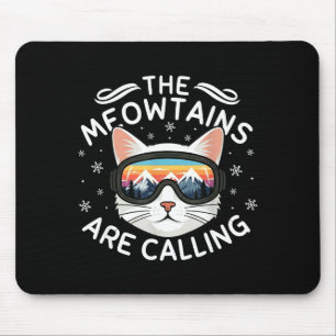 Meowtains roepen Funny Cat Skiën Retro Zonsonderga Muismat
