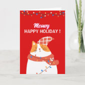Meowy and Funny Black Cat Christmas Holiday Card Feestdagen Kaart (Voorkant)
