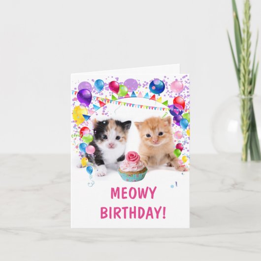 MEOWY BIRTHDAY Kittens Small Birthday Kaart (Voorkant)