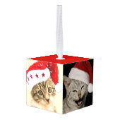 Meowy & Bright 3 Cat Photos Cute Pet Red Christmas Kubus Ornament (Achter hoekig)