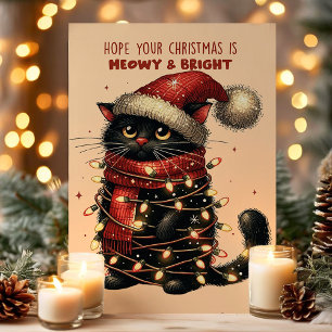 Meowy & Bright Cat Tangled Lights Funny Christmas Feestdagen Kaart