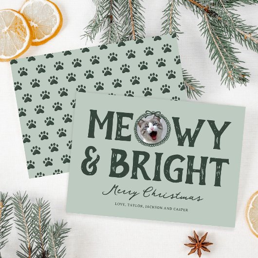 Meowy & Bright Doodle Cat Foto Kerstmis Feestdagenkaart
