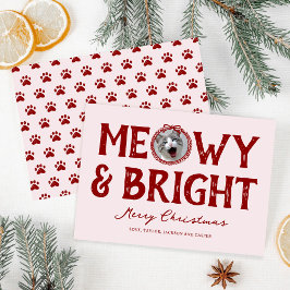 Meowy & Bright Doodle Kat Foto Kerstmis Feestdagenkaart