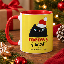 Meowy & Bright Mug de Noël Personnalisé Chat Noir