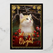 Meowy & Bright Schattige Kattenfoto & Sneeuwvlokke Folie Feestdagenkaart (Voorkant)