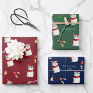 Meowy Cat Feestelijke Gepersonaliseerde Kerst Inpakpapier Vel