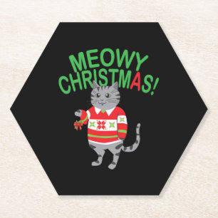 Meowy Cat Kerstmis Kartonnen Onderzetters