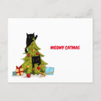 Meowy Catmas Black Funny Cats kerstBriefkaart