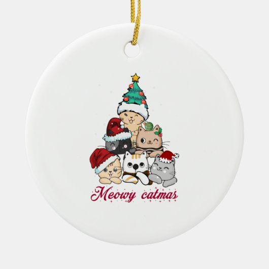 Meowy Catmas-boom Keramisch Ornament (Voorkant)