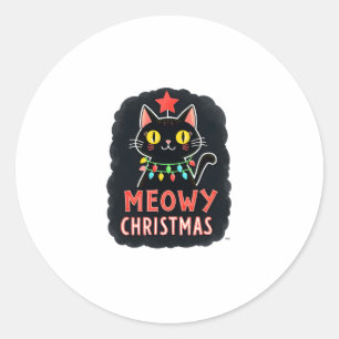 Meowy Catmas Cat Kerstmis Cute Kitten Santa Ronde Sticker
