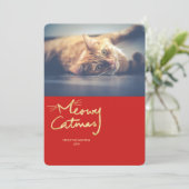 Meowy Catmas Gold Funny Cat Kerstkaart (Staand voorkant)