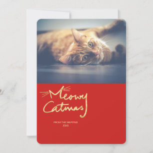 Meowy Catmas Gold Funny Cat kerstkaart