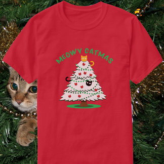 Meowy Catmas | Grappige Kerstboomkatten T-shirt