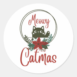 Meowy Catmas, grappige Kerstmis Ronde Sticker