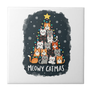 Meowy Catmas Kat Kerstboom Kerst Meisjes Jongens F Tegeltje
