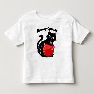Meowy Catmas - Kat met kerstornament Kinder Shirts