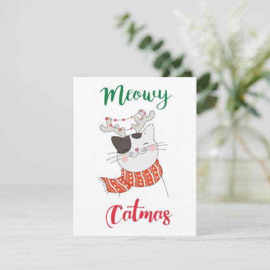 Meowy Catmas, Kat Vrolijk Kerstfeest Feestdagenkaart (Staand voorkant)