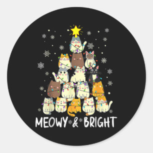 Meowy Catmas kerstboomkat kerstbomen Meisjes Boys Ronde Sticker