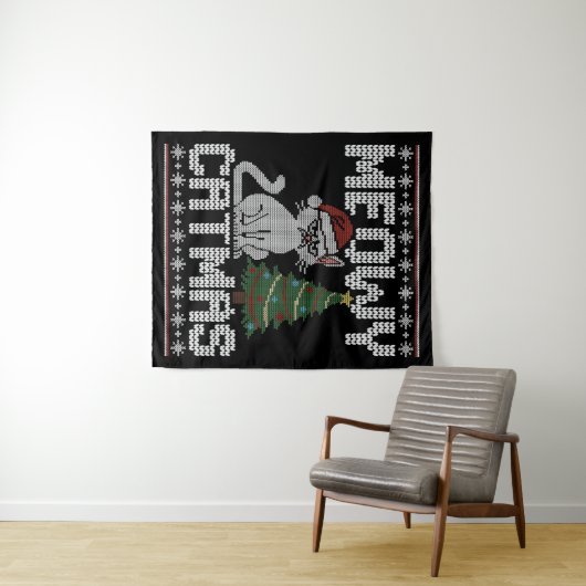Meowy Catmas Knitted Cat Tapestry Wandkleed (In Situ (horizontaal))