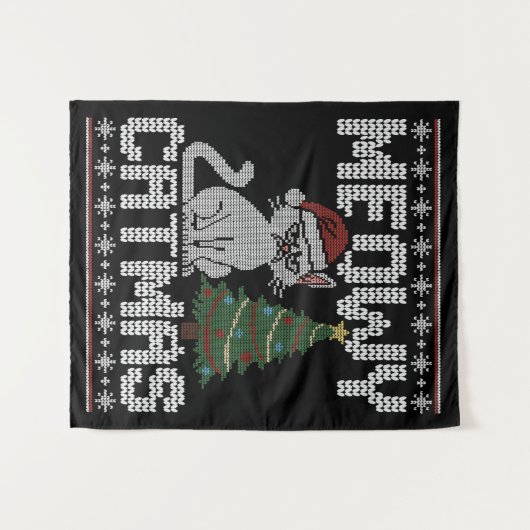 Meowy Catmas Knitted Cat Tapestry Wandkleed (Voorkant (horizontaal))