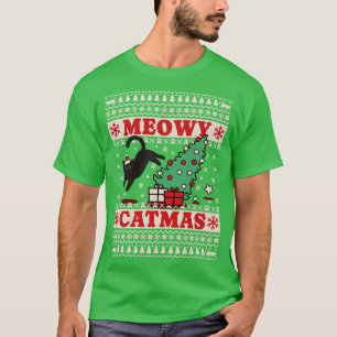 Meowy Catmas Lelijke trui Kat Kerstmis T-shirt