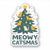 Meowy Catmas met kerstkerstbomen en kerstmis Funny Sticker (Voorkant)