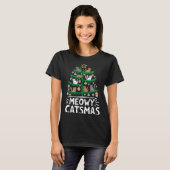 Meowy Catmas met kerstkerstbomen en kerstmis Funny T-shirt (Voorkant volledig)