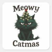 Meowy Catmas Moody cat Vierkante Sticker (Voorkant)